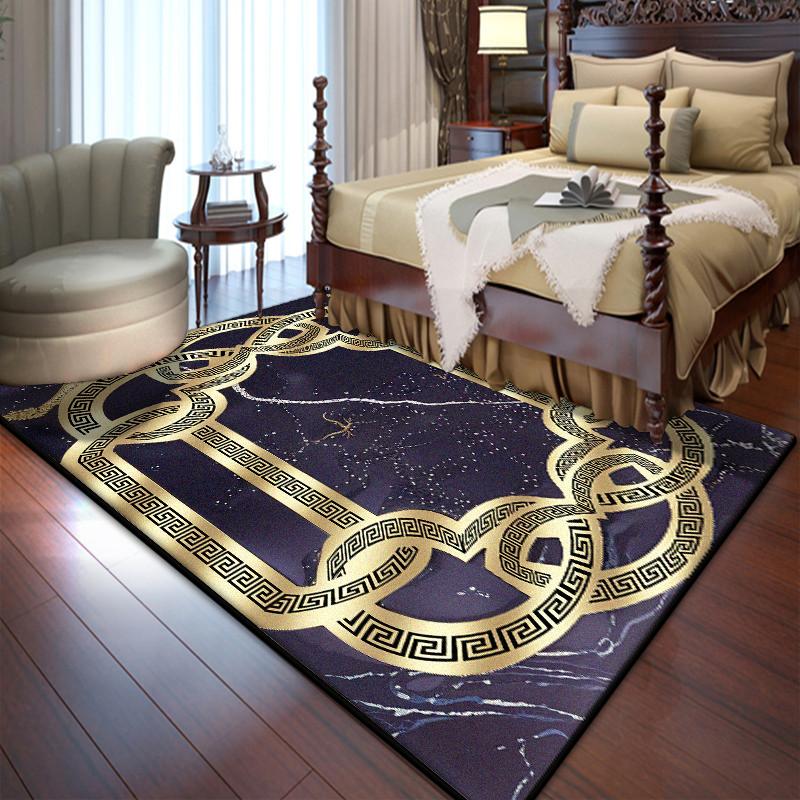 Black Golden Bedroom Bedside Rug Luxury Large Area Living Room Decoration Carpets Foldable Non-slip Soft Floor Mat Gaming Room
