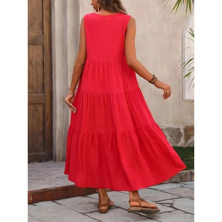 Women Elegant V-neck Loose Long Dresses Casual Vacation Beach Holiday Summer Femme Yellow Black RUFFLES
