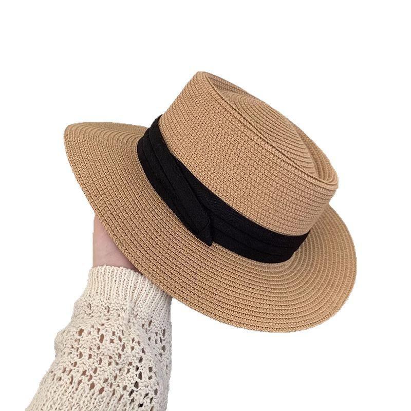 French bucket hat summer visor women's British retro wide-brimmed top hat sun hat vacation beach woven straw hat