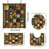 4pcs Fabric Splicing Christmas Cat Print Bathroom Set 180x180 Waterproof Shower Curtain, Floor Mat, U-shaped Mat, Toilet Mat