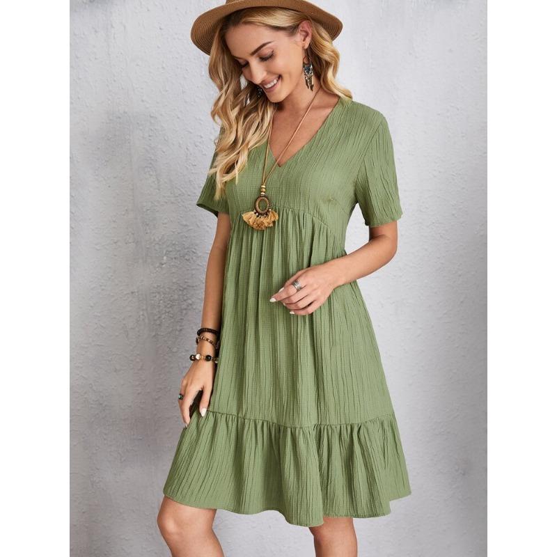 Rochie de vară pentru femei, lejeră, cu mânecă scurtă, tunică, talie, care curge