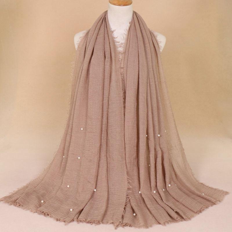 New Pearl Cotton Linen Tassels Scarf For Women Girls Autumn Retro Edge Sunscreen Scarves Soft Foulard Viscose Female Wrap Shawls