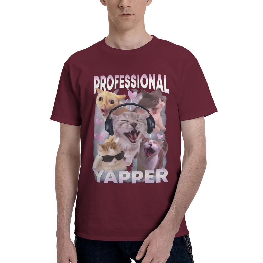 Cat Professional Yapper Funny Meme T Shirt Men 100% Cotton Fashion for Male T-Shirt O Neck  Tees Short Sleeve Clothing Birthday