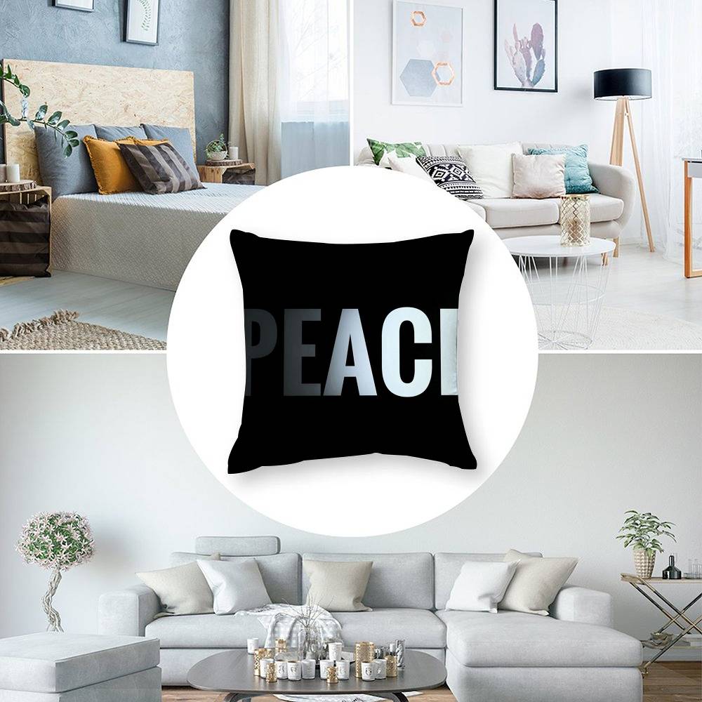 Black Peace Pillow Case Short plush Double-sided Print Square Throw Pillow Covers Sofa Home Cushion Decor
