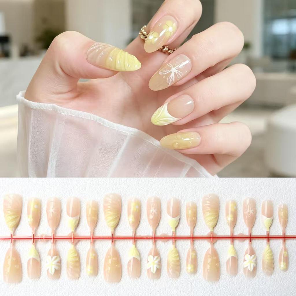 Cross-Border Custard French Almond Cat Eye Short Nails - High-End Ice Translucent Manicure Tips