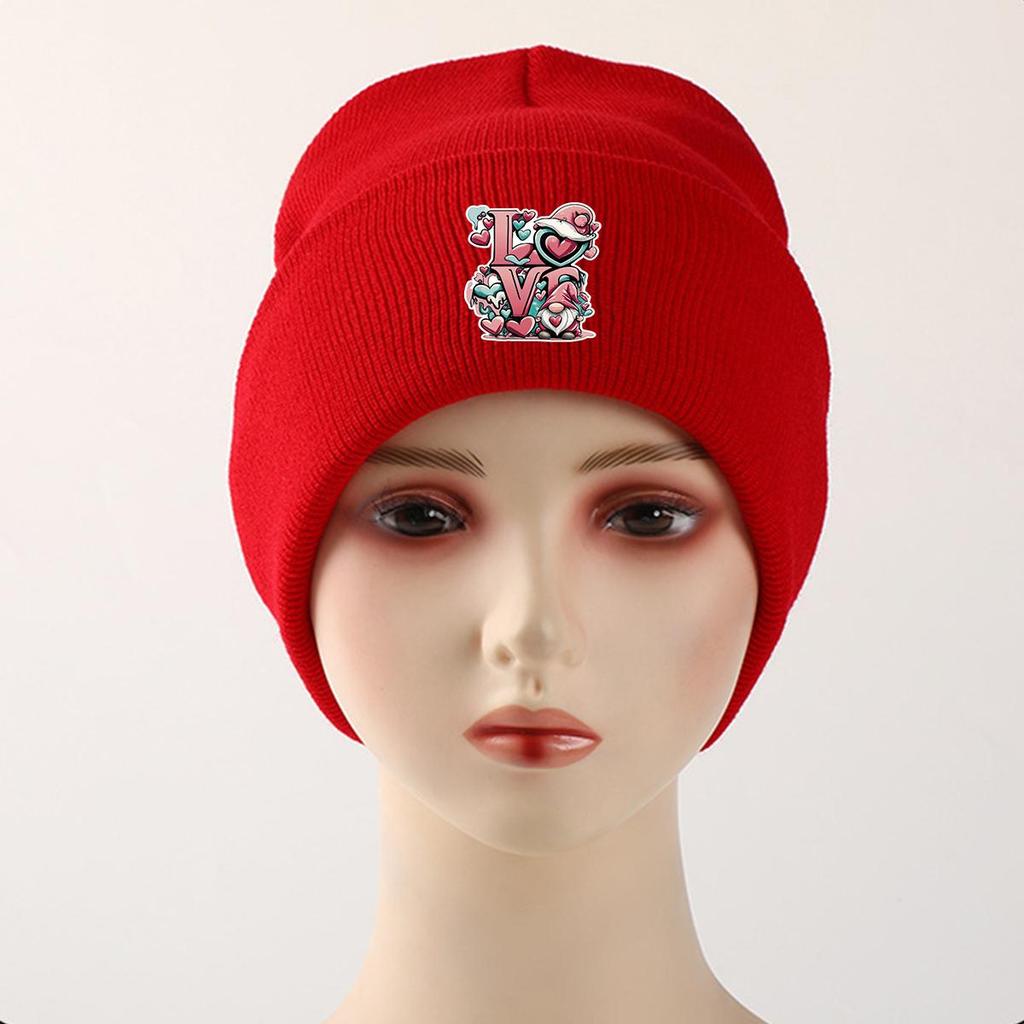 LOVE" Gnome Warm Knit Cap Beanie, Valentine's Day Woman Cap Winter Cozy Simple Gorro Knit Hat Beanie