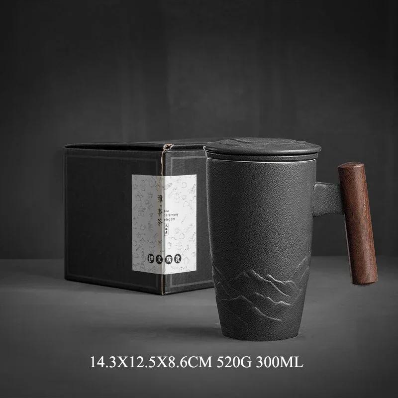 For Ceramic Mugs Retro Tea Cup Luxury Large Capacity With Cover Wooden Handle Office Thermal Mug Personalized Gifts Home Drinkwa