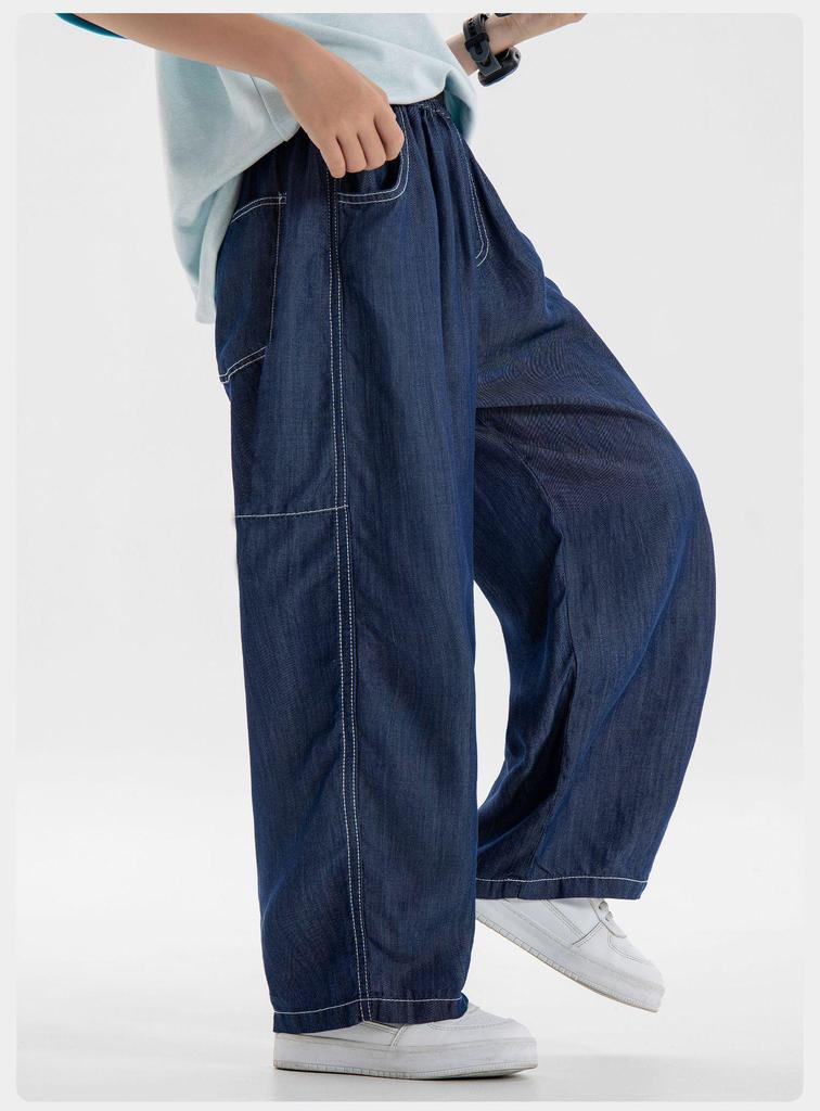 Boys' Summer 2026 Tencel Jeans: Stylish Curved-Leg, Fade-Resistant Pants for Medium to Large Children