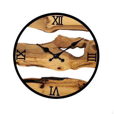 Wood Wall Clock Decorative Non Ticking Fashion Rustic Quiet Hollow for Kids Room Living