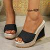 Blue Denim Wedge Sandals for Women Summer 2025 Fashion Peep Toe Thick Sole Slippers Woman Slip On Chunky Platform Sandals Mujer