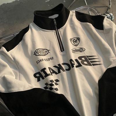 Hanorac unisex retro de curse cu jumătate de fermoar: Jachetă de motociclist streetwear la modă pentru primăvară și toamnă