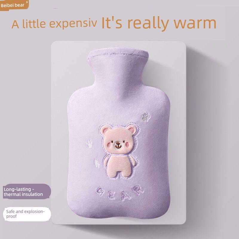 Beibei Bear Hot Water Bottle, Thickened Warm Water Bag, Cute Plush Cover, Explosion-Proof, for Students
