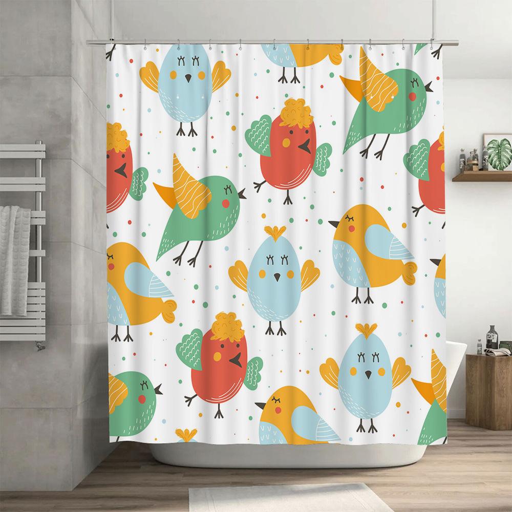 Adorable Animal Print Shower Curtain 3D Printed Fabric Waterproof Bathroom Decor for Kids Room Home Decoration Multicolored Bird