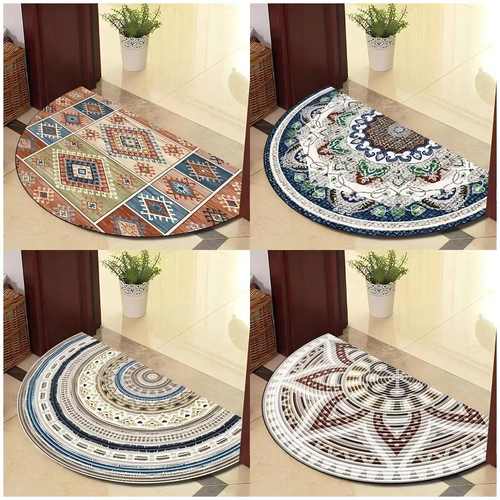 Flannel Semi-Circular Carpet, Entrance Door Mat For The Living Room, Bathroom Water-Absorbing And Anti-Slip Floor Mat