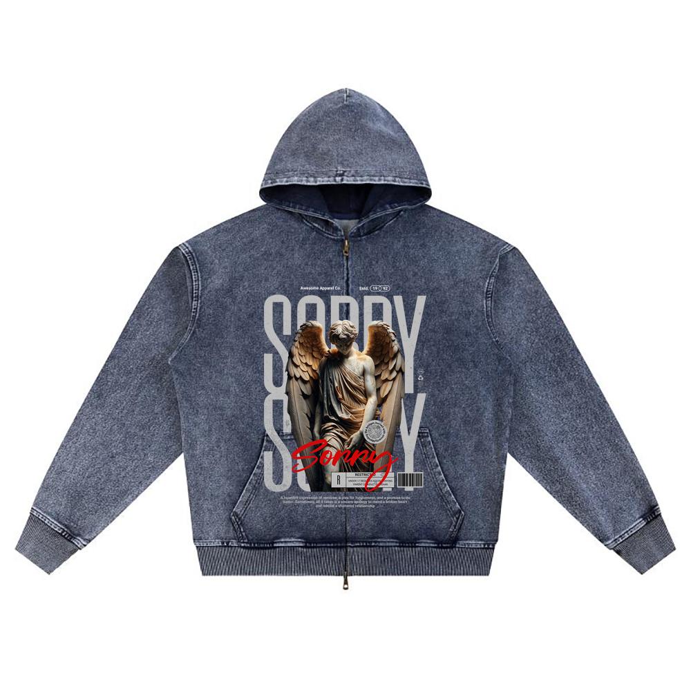 

Худи на молнии из вязаного денима с принтом DTG Angel Streetwear Brother XL темно-синий