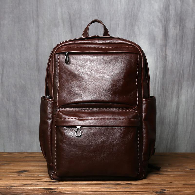 NZPJ Genuine Leather Men's Backpack Retro Top Layer Cowhide Casual Computer Bag European And American Fashion Travel Bag