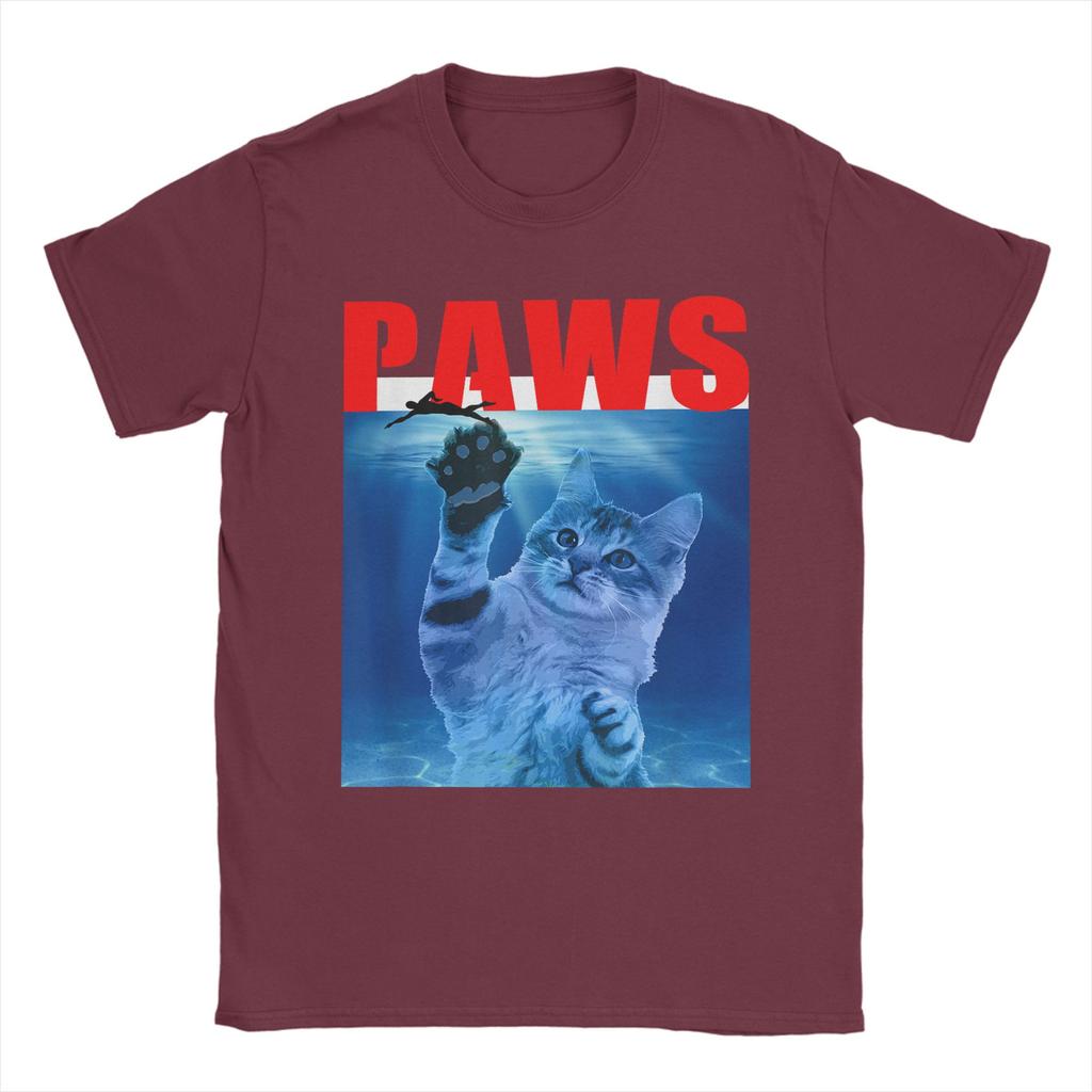 PAWS Funny Cat Parody For Shark And Cat Lovers TShirt Beach Y2K TShirts Cotton Tshirt For Men ShortSleeved Casual Tees