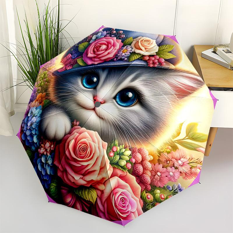 1pc Floral Hat Cat Umbrella Portable Home Essential Umbrella Folding Umbrella Durable Iron Frame yy251128011