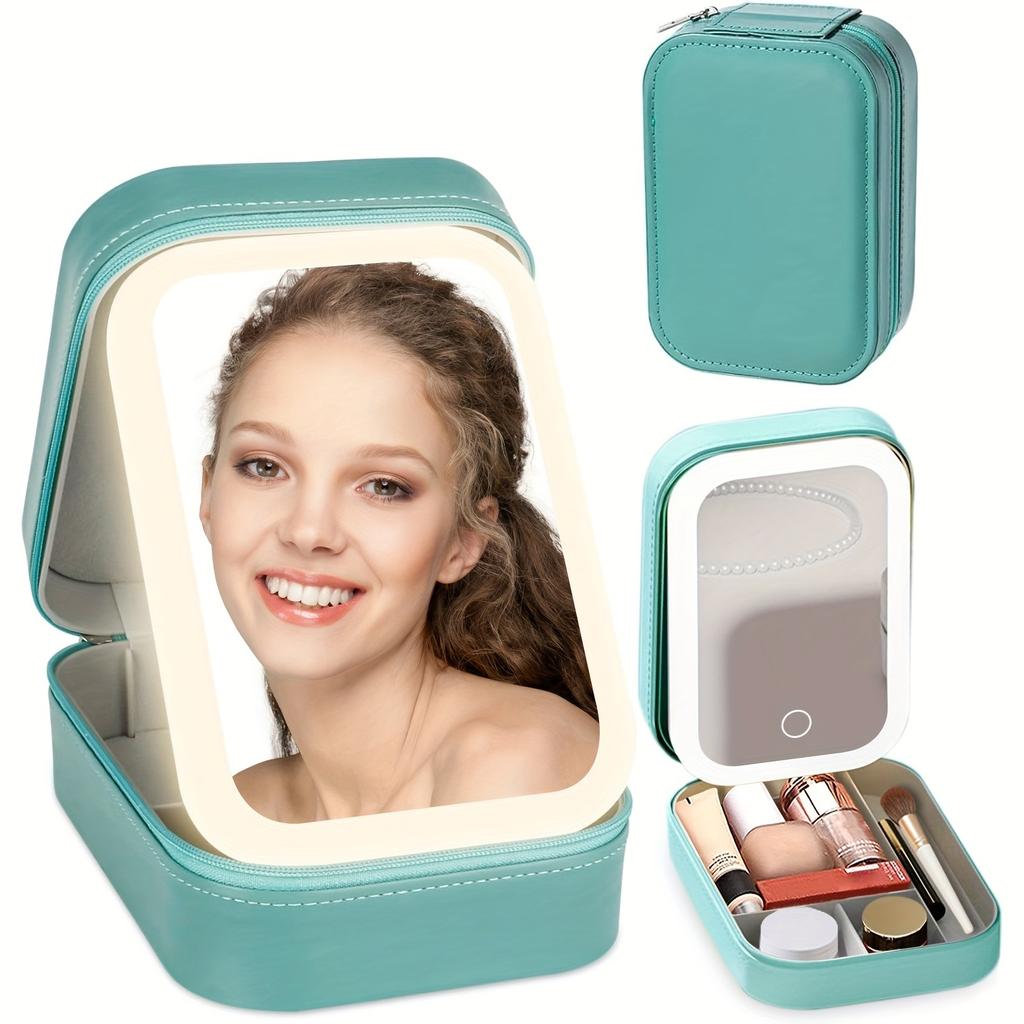 Makeup Bag With Mirror Of LED Lighted, Travel Makeup Case Cosmetic Bag Organizer With Mirror And Lights, Adjustable 3 Color, Rechargeable
