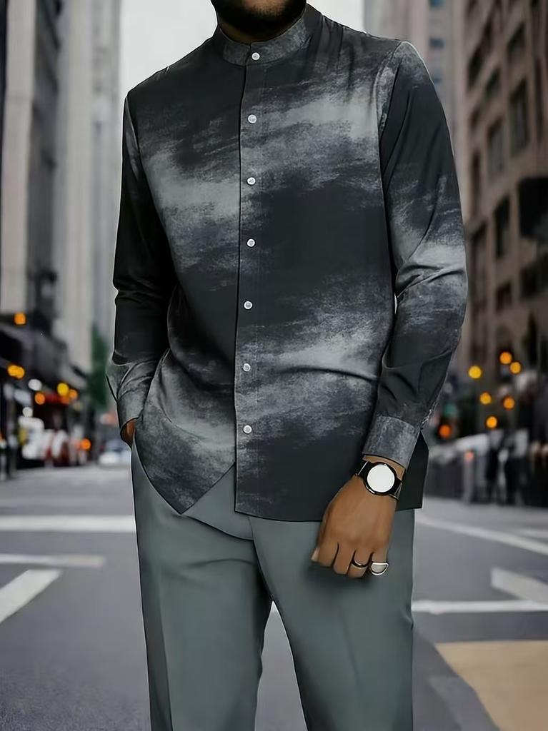 1116 Spring and Autumn Men's Men's Suit 1D Printed African Ethnic Style Stand-Up Neck Long Sleeve Pants Shirt Hugh