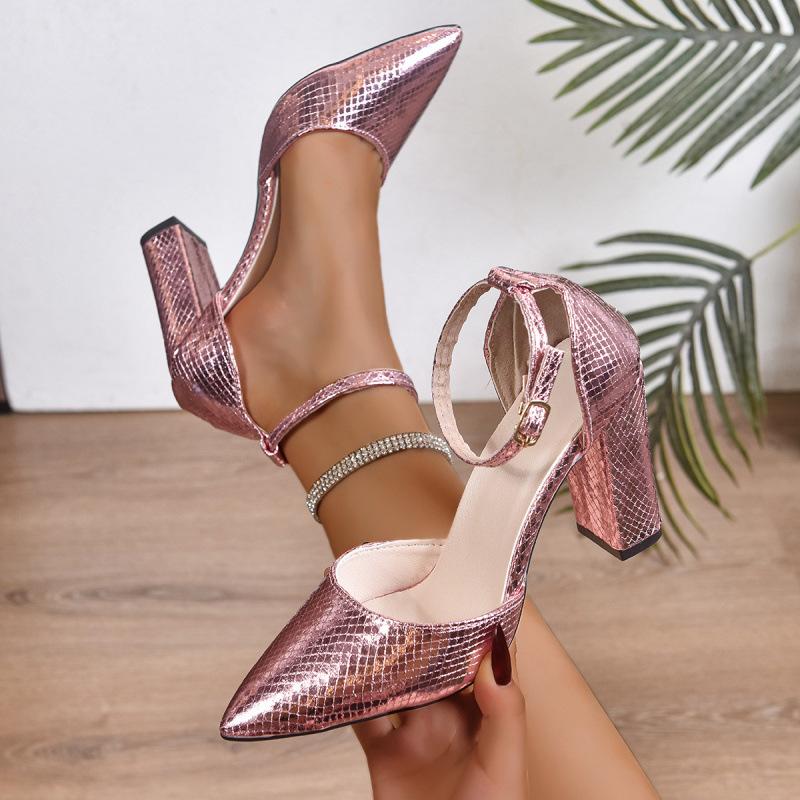 Large size bag head rear empty high-heeled sandals, new European and American shiny pointed high-heeled shoes