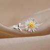 Huitan Sweet Yellow Daisy Flower Opening Ring Fresh Style Gorgeous Finger Accessories for Party Versatile Daily Wearable Jewelry