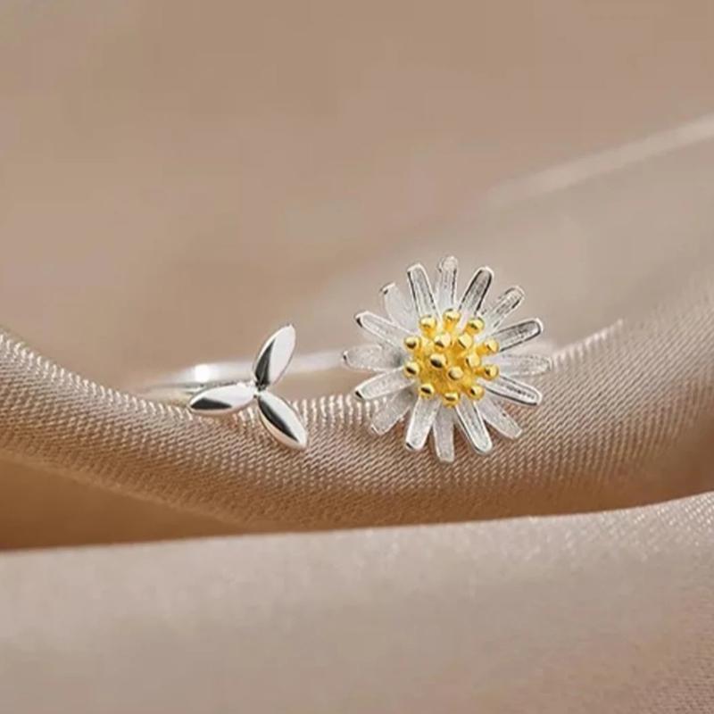 Huitan Sweet Yellow Daisy Flower Opening Ring Fresh Style Gorgeous Finger Accessories for Party Versatile Daily Wearable Jewelry