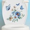 Toilet Stickers Watercolor Floral Chrysanthemum Butterfly Wall Stickers Durable Waterproof Bathroom Decor With Self-Adhesive
