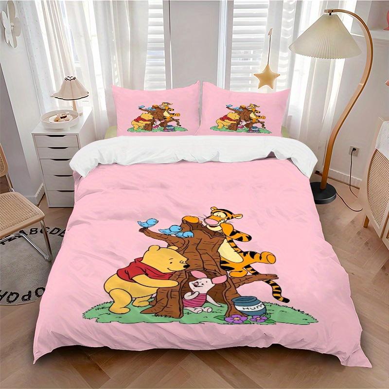 3pcs Pink Winnie the Pooh & Friends Bedding Set Includes Quilt Cover and Pillowcases, Suitable for All Seasons Q083