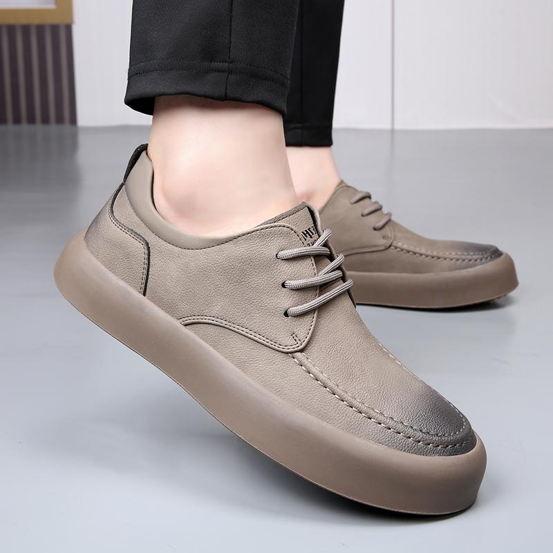 Senior Vintage Men Leather Casual Business Shoes Luxury Brand Handmade Round Toe British Style Comfortable Thick Soled Shoes Man