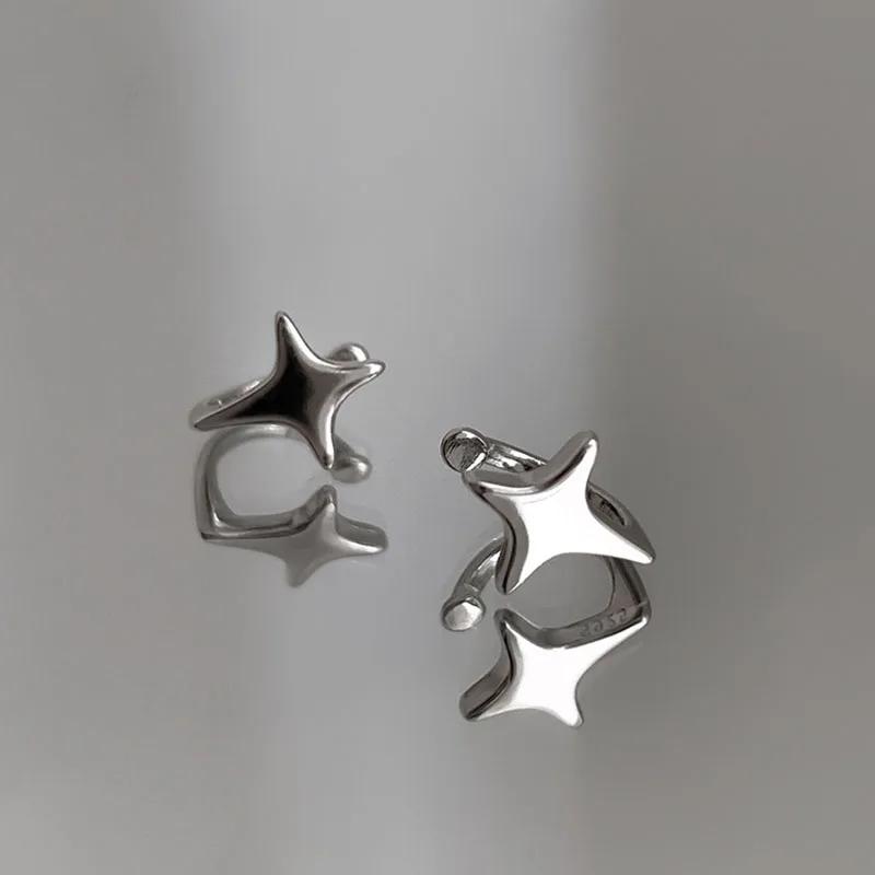 New Silver Needle Asymmetric Four-pointed Star Earrings for Women Super Fairy Stud Earring Simple Silver Color Jewelry
