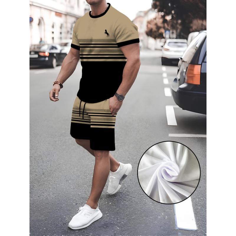 

Мужской ретро модный принт Мужской летний полосатый принт Летний комплект XL