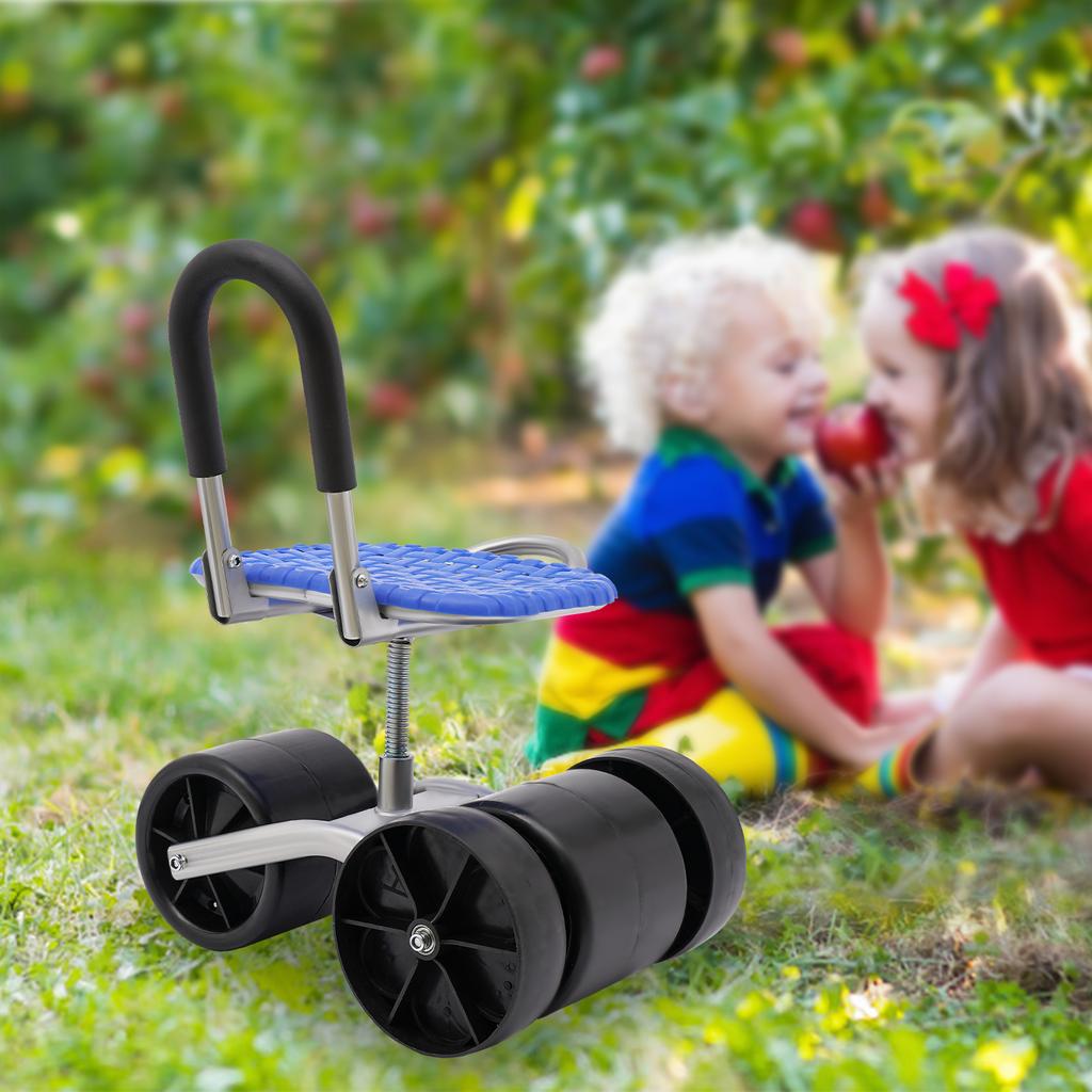 Sgabello da Giardino a Rotelle, Sedile da Lavoro con 4 Ruote, Carrello Sedile Stabile e Robusto, Altezza e Direzione Regolabili, Ginocchiere per Giardinaggio