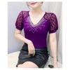 Summer V Neck Short Sleeved Women's T Shirt Fashion Sexy Diamond Mesh Tees Lace