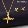 Women's Luxury Titanium Steel Necklace & Earring Set: EKG Coconut Tree & Heart Design, Non-Fading Jewelry