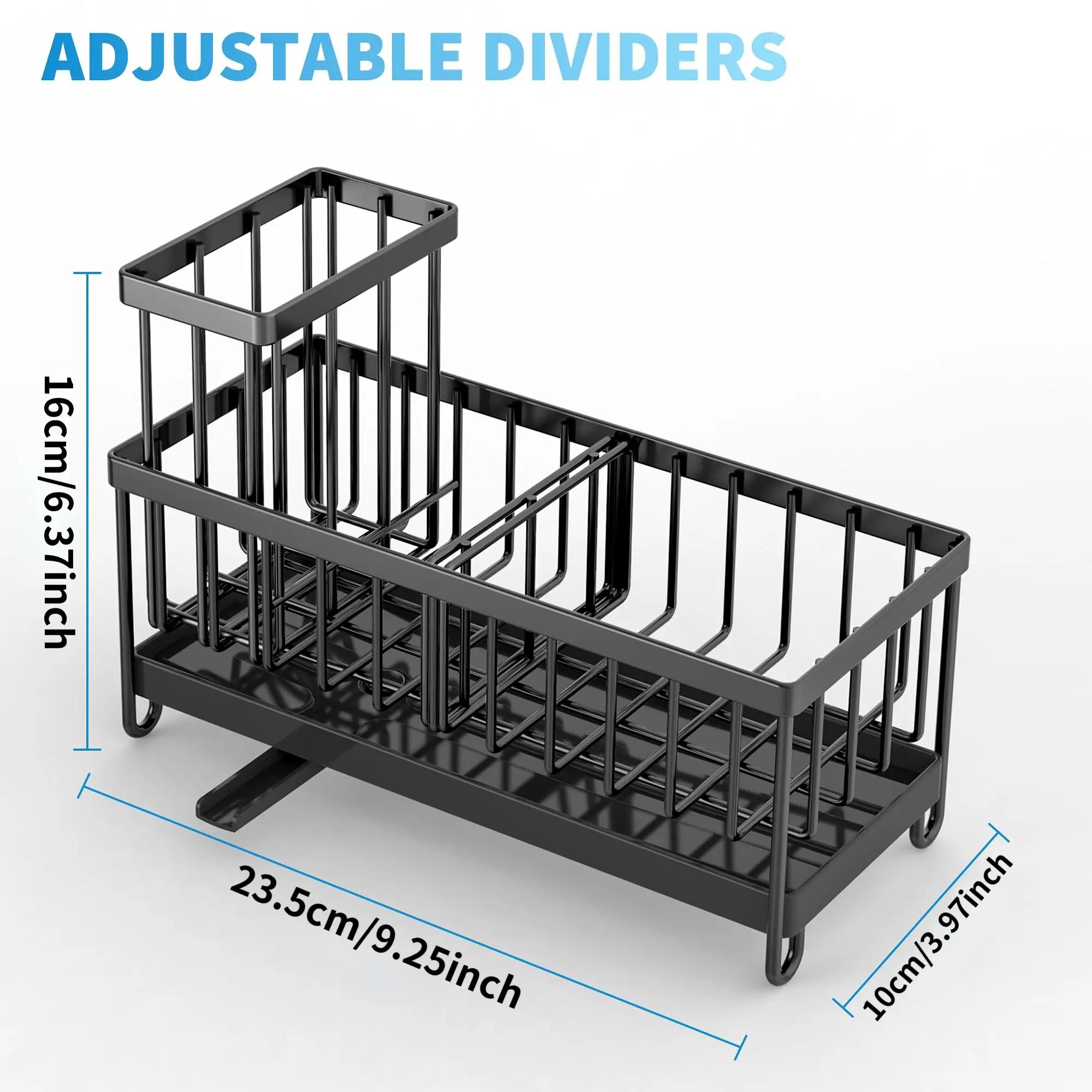 

Stainless Steel Kitchen Sink Drainer Rack, Home Storage Organizer for Sponges & Cleaning Agents, Durable Water Drainage Shelf чорний