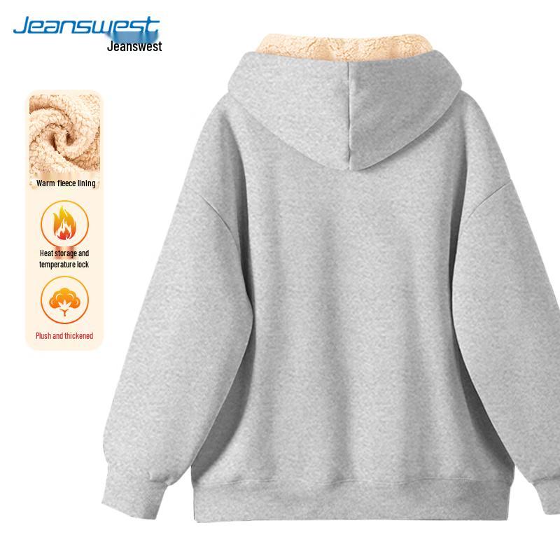 JEANSWEST Women's Thickened Lambswool Hooded Jacket