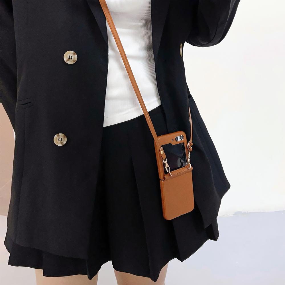 Crossbody Lanyard Shockproof  Phone Case for Samsung Galaxy Z Flip 5 4 3 Flip5 Flip4 Flip3 5G Leather Soft Fall Prevention Cover