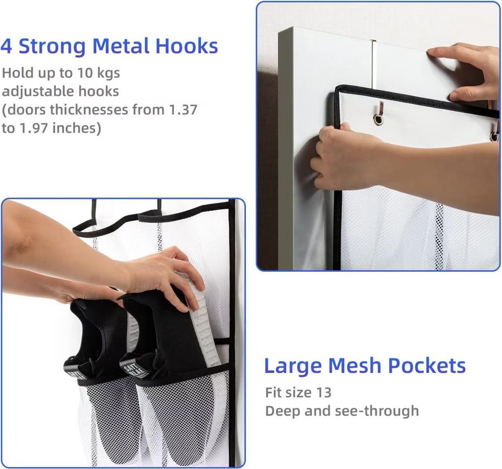 Over The Door Shoes Storage Rack Large Capacity 24 Grids Hanging Shoes Organizer Bag Bedroom Slipper Storage Bag Save Space