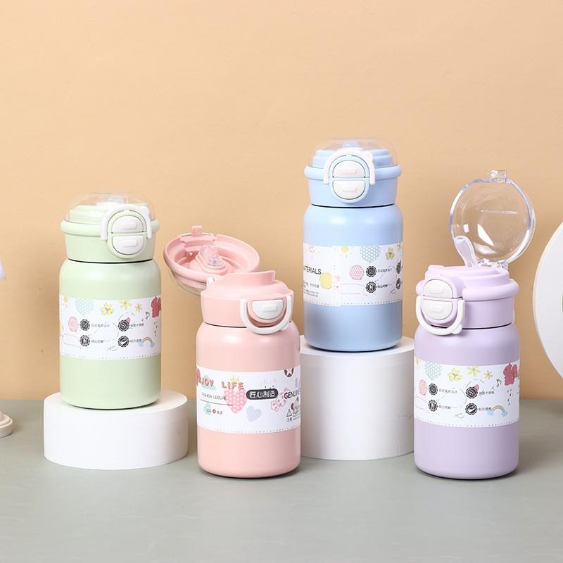 Cute Double-Drink Insulated Tumbler With Straw Women Students Kids 316 Stainless Steel Portable Thermos Cup 400ml