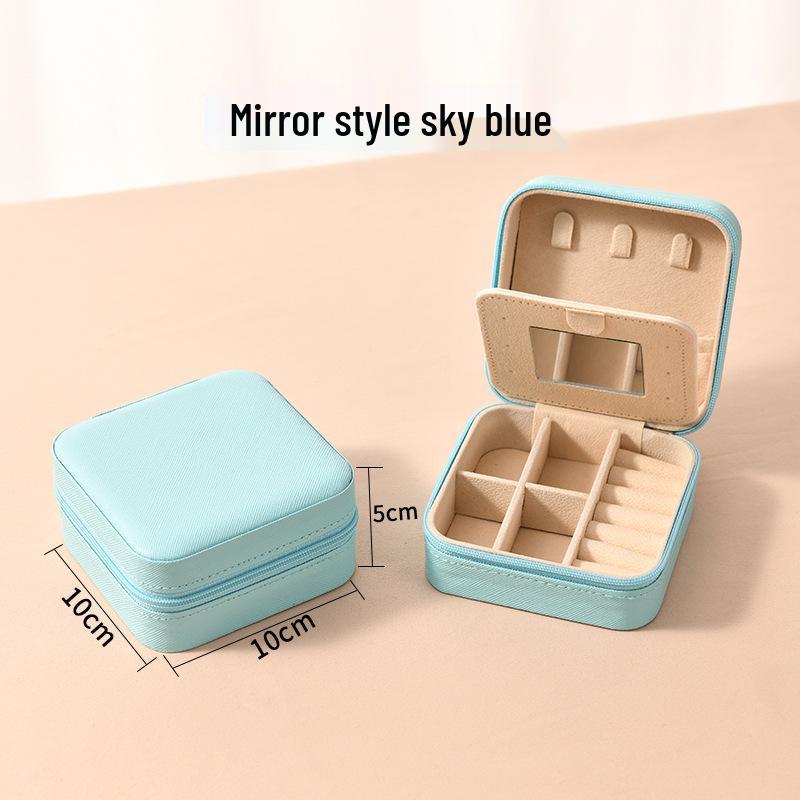 High-End Jewelry Storage Box with Mirror Pattern for Rings, Earrings, Necklaces - Women's Zipper Style Organizer.