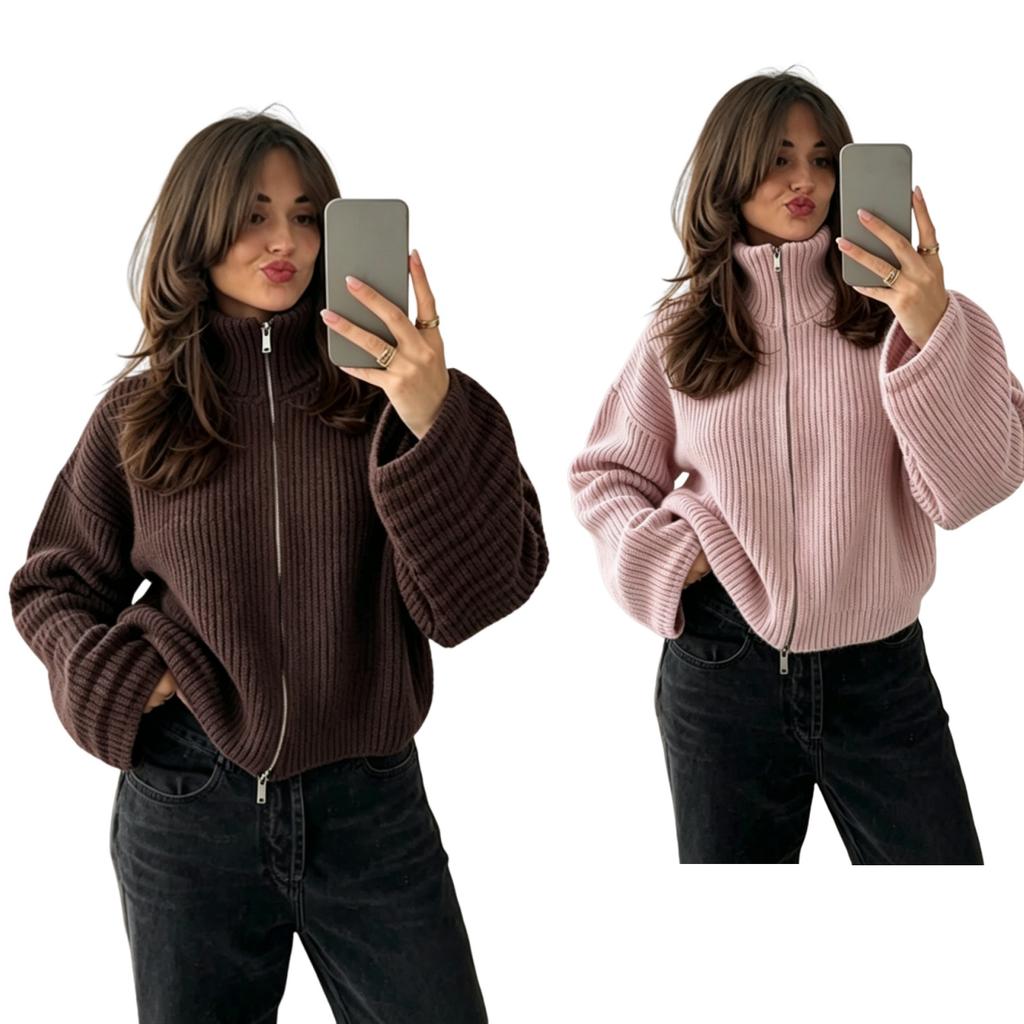Women's Striped Color Block Knit Cardigan Sweater with Zipper Soft Casual Long Sleeve Relaxed Fit