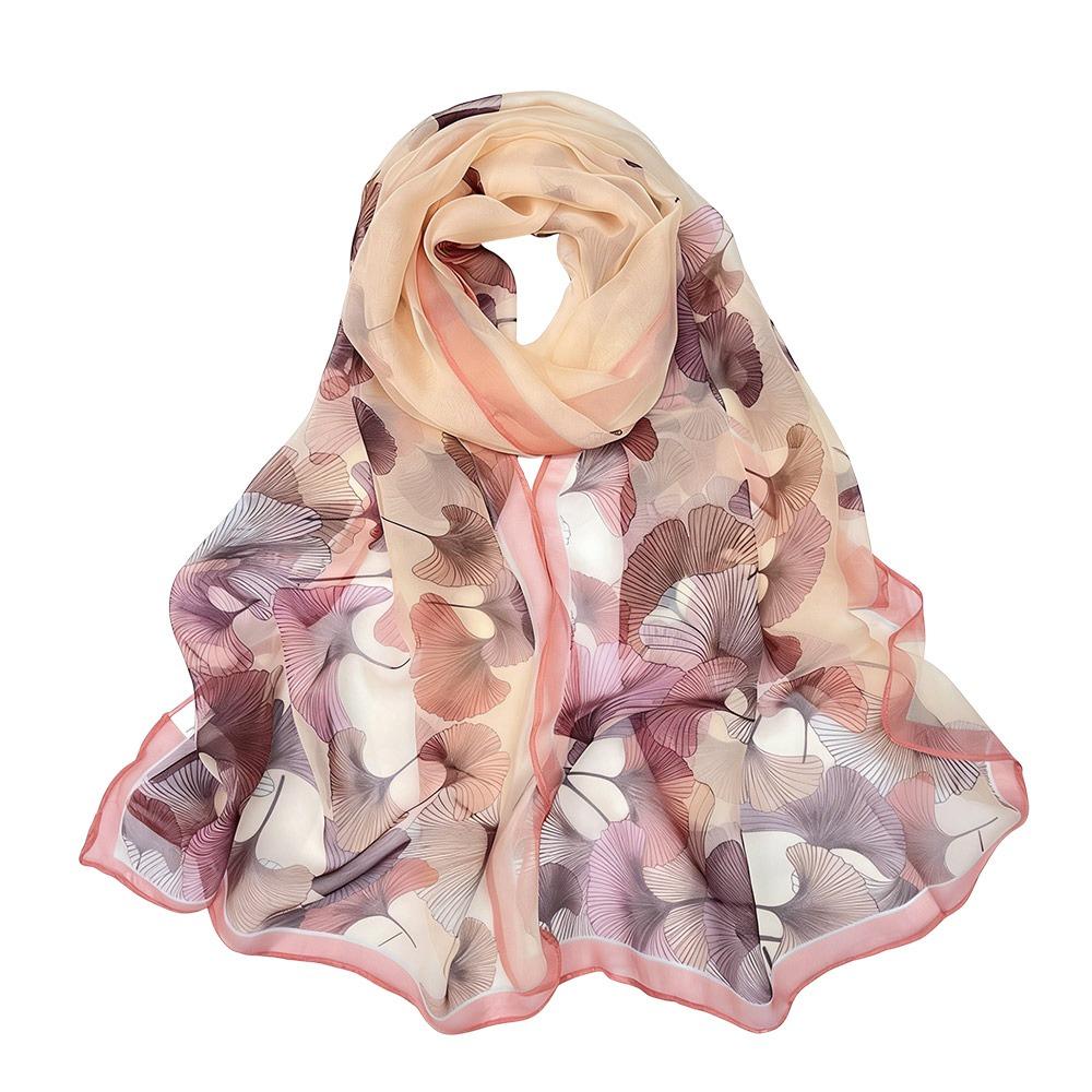 Summer Embroidered Silk Scarf Breathable Smooth Long Wraps Silk Sun-Resistant Bandana for Women