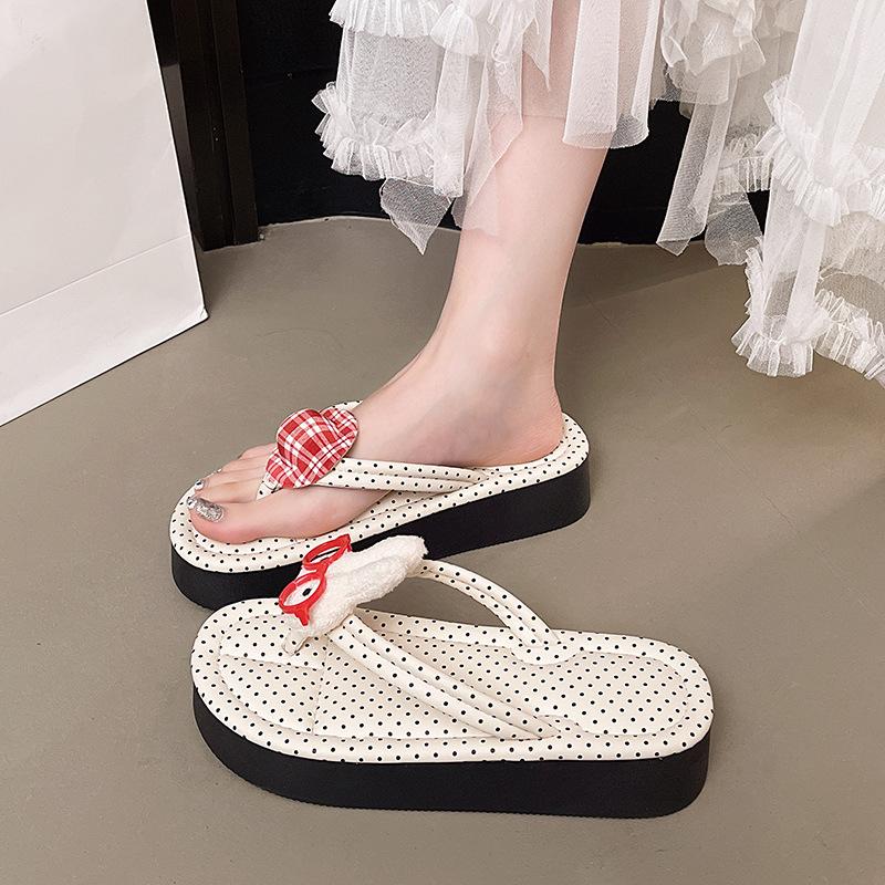 Cute and Versatile High-end Polka Dot Soft Bottom Heightening Flip-flops Thick Bottom Outer Wear Indoor Home Fashion Casual Sandals