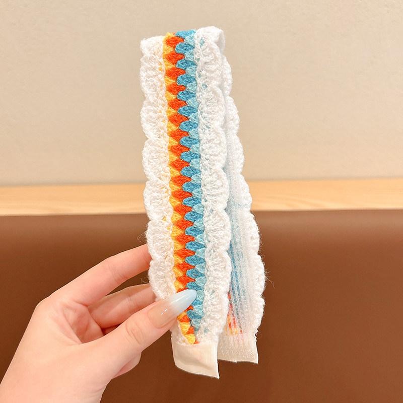 Kids Pastoral Style Floral Knitting Bangs Hairband Girl Broken Hair Finishing Hairband Sweet Headband Face Wash Hairpin