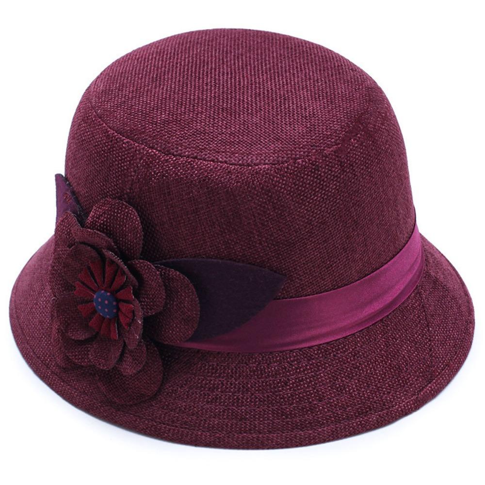 

Vintage Linen Material Cloche Felt Hat Soft Felt Floral Design Fedora Hat Warm Elegant Bowler Hat Party вина червоного кольору