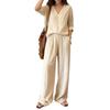 2026 Spring Women's Fashion: Solid Color V-neck Long Sleeve Top & Long Pants Set