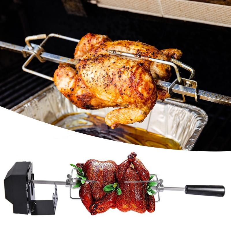 Elektrikli Motorlu Barbekü Braketi ile Evrensel Otomatik Izgara Döner Şişi Kiti Kavurucu Şiş Şaft Et Çatalı Tam Tutucular T