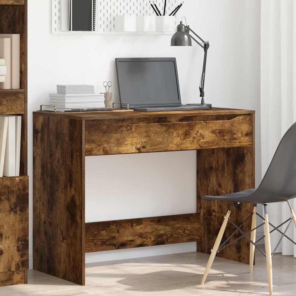 Desk with Drawer Smoked Oak Finish 100 x 50 x 78 cm