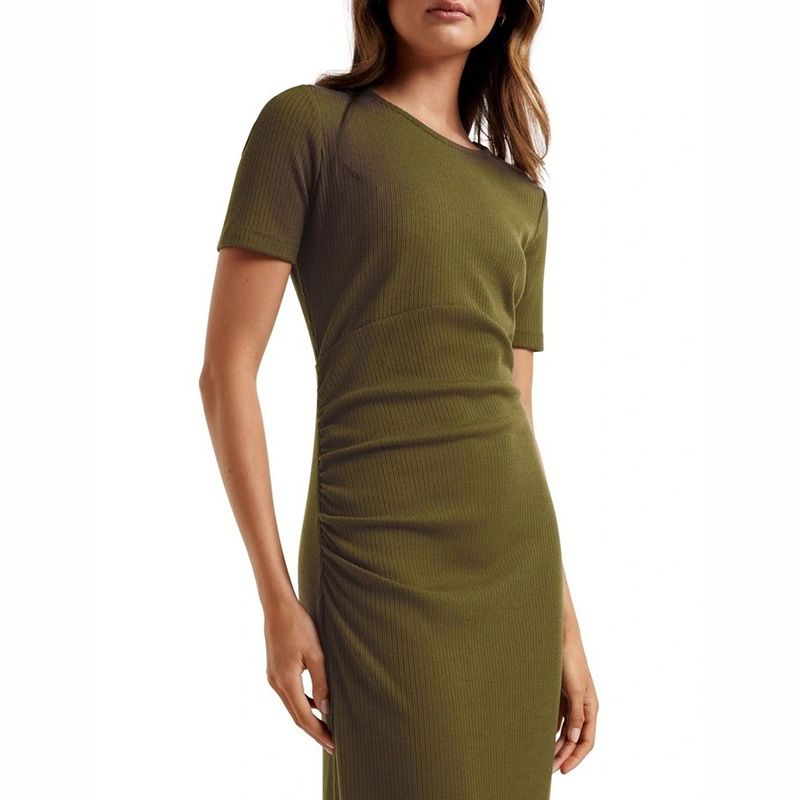 

M Socialite Elegant Outer Wear Underwear Can Be High Elastic Large Figure Elastic Knitting Short Sleeve Dress Army Green UK10